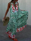Deep V-Neck Loose Sleeveless Floral Print Casual Maxi Dress
