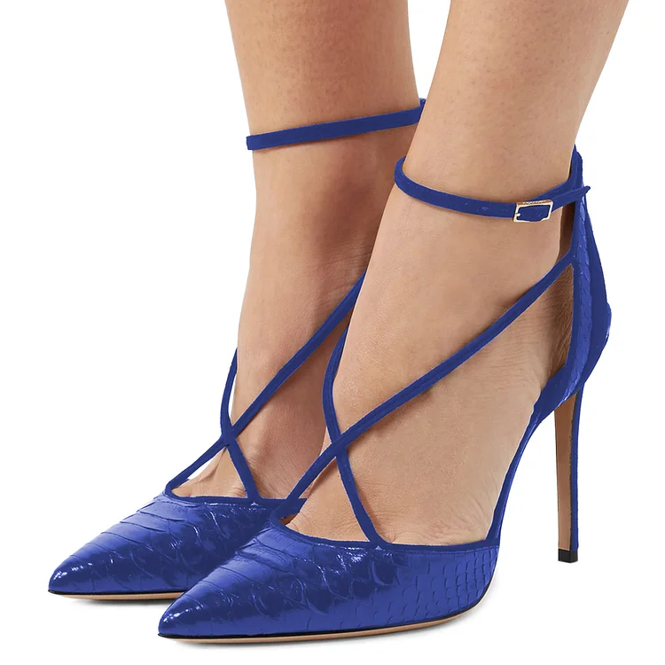 Royal Blue Heels Stiletto Heels Python Closed Toe Sexy Pumps |FSJ Shoes