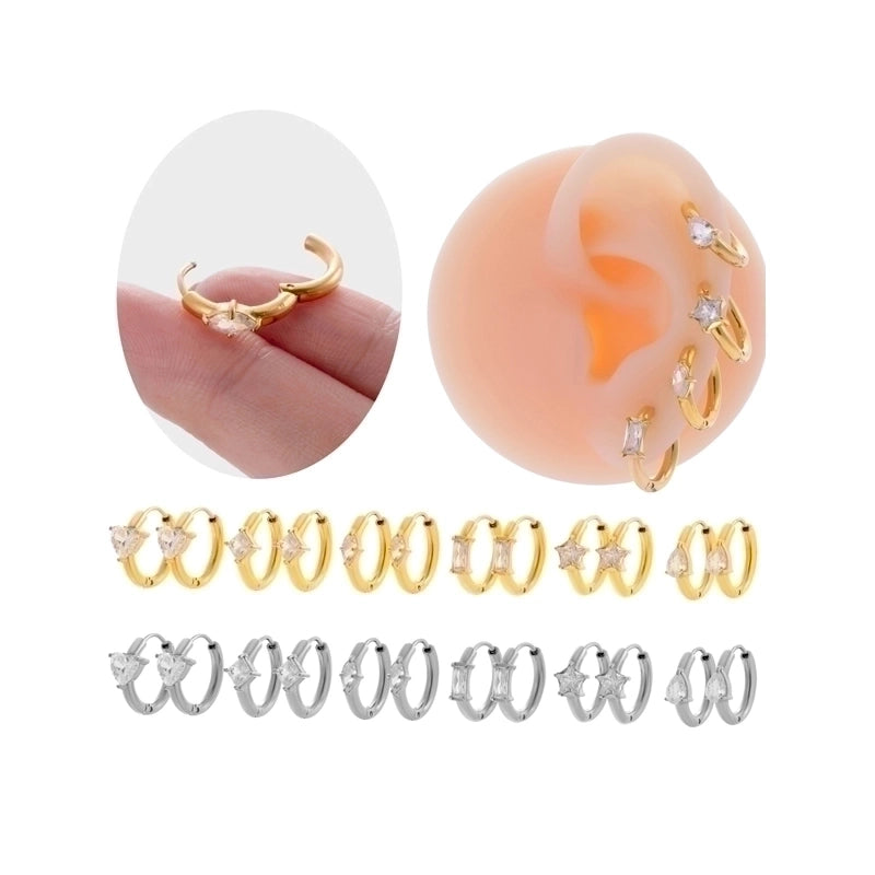 1 Pair French Style Minimalist Korean Style Pentagram Geometric Heart Shape Plating Inlay 304 Stainless Steel Zircon Earrings