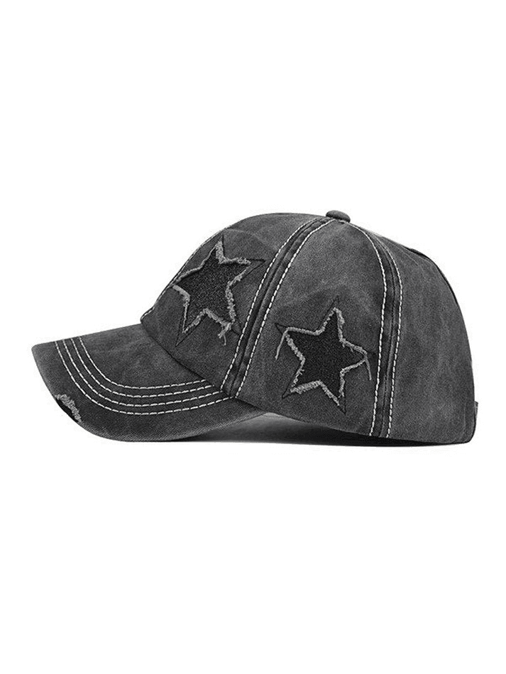 Brownm Distressed Wash Sequin Star Baseball Cap