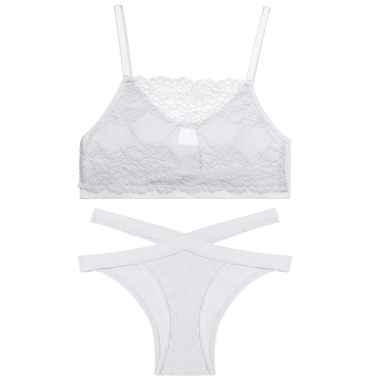 FINETOO Lace Bra Set Women Underwear Lingerie Bralette Tank Top + Pantys Female Brassiere Suit Intimates Push Up Sexy Crop Top