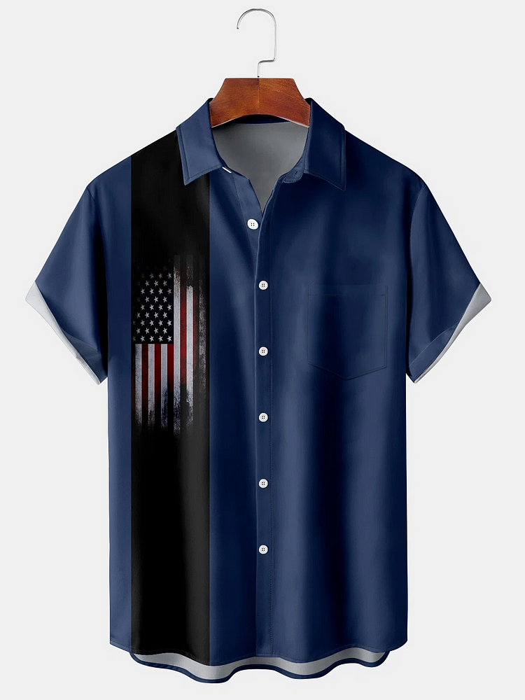 Men's American Flag Print Casual Breathable Hawaiian Short Sleeve Shirt