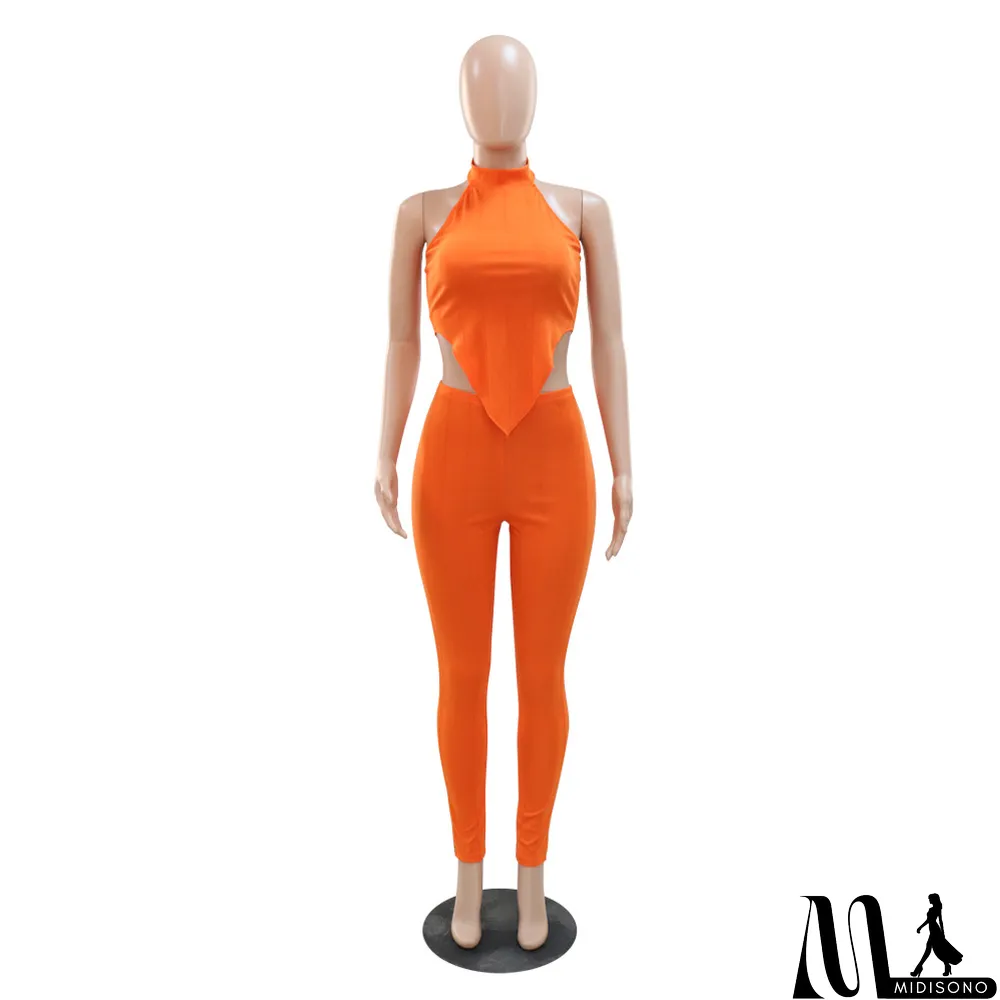 MidiSono - Halter Neck Top Slim Pants Casual Two-piece Set