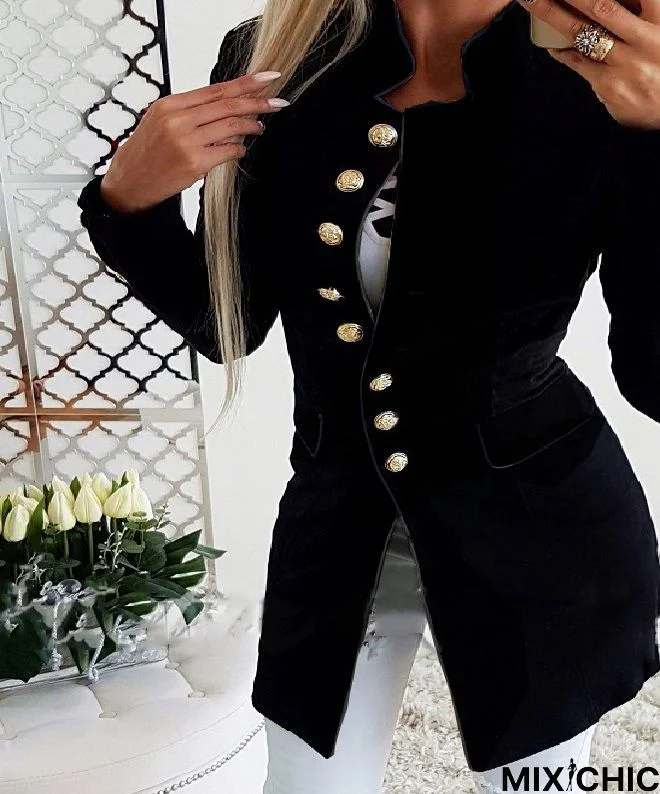 Women Casual Cotton-Blend Long Sleeve Blazer