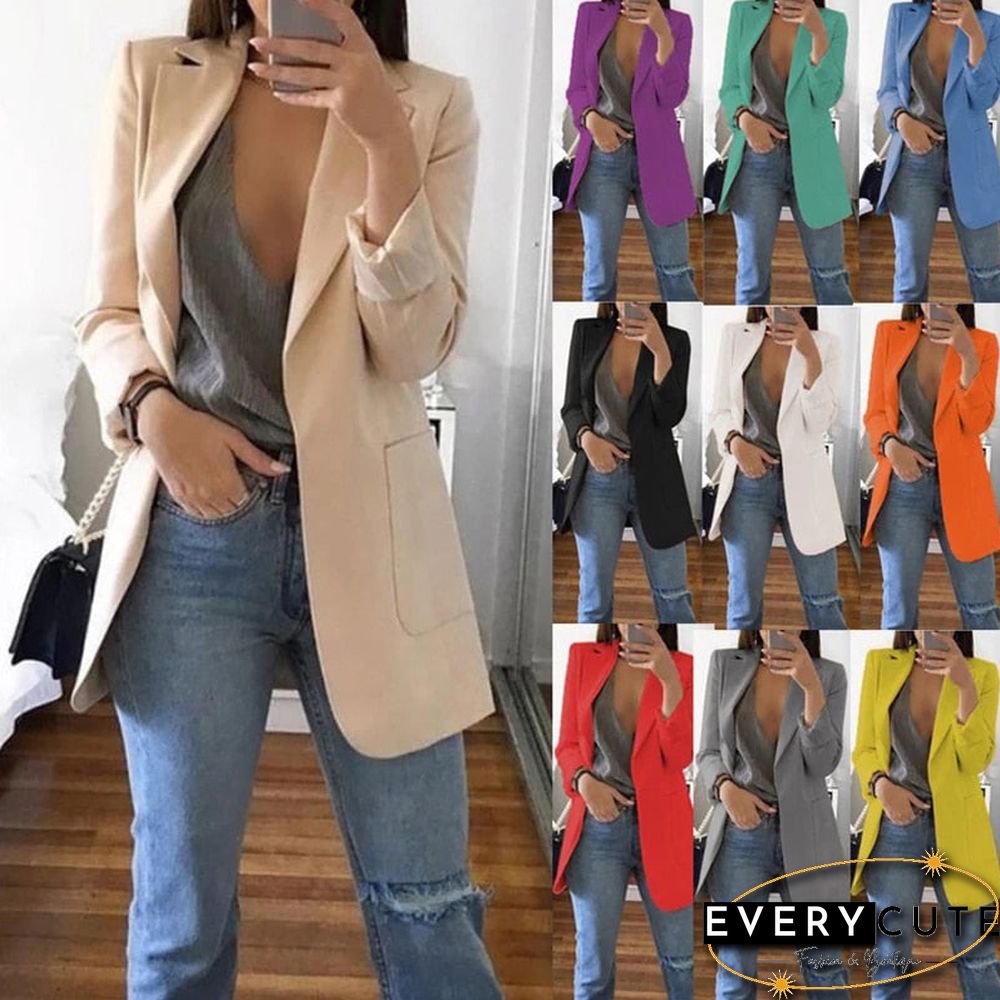 Womens Blazer Jackets Autumn Casual Plus Size Fashion Basic Notched Slim Solid Coats