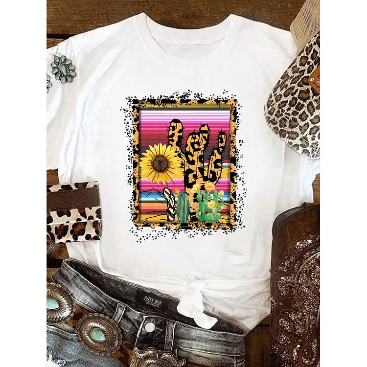 Leopard sunflower cactus Retro Tee-06148