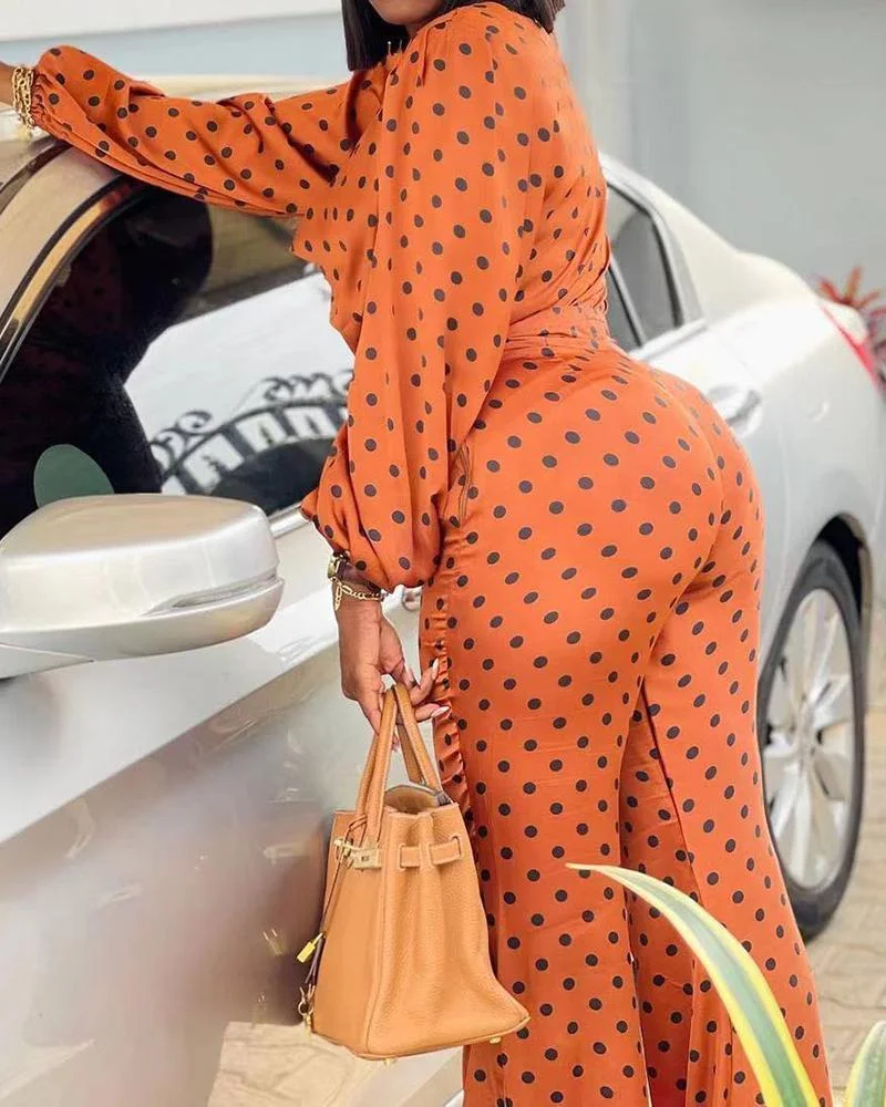 Casual and stylish polka dot suit