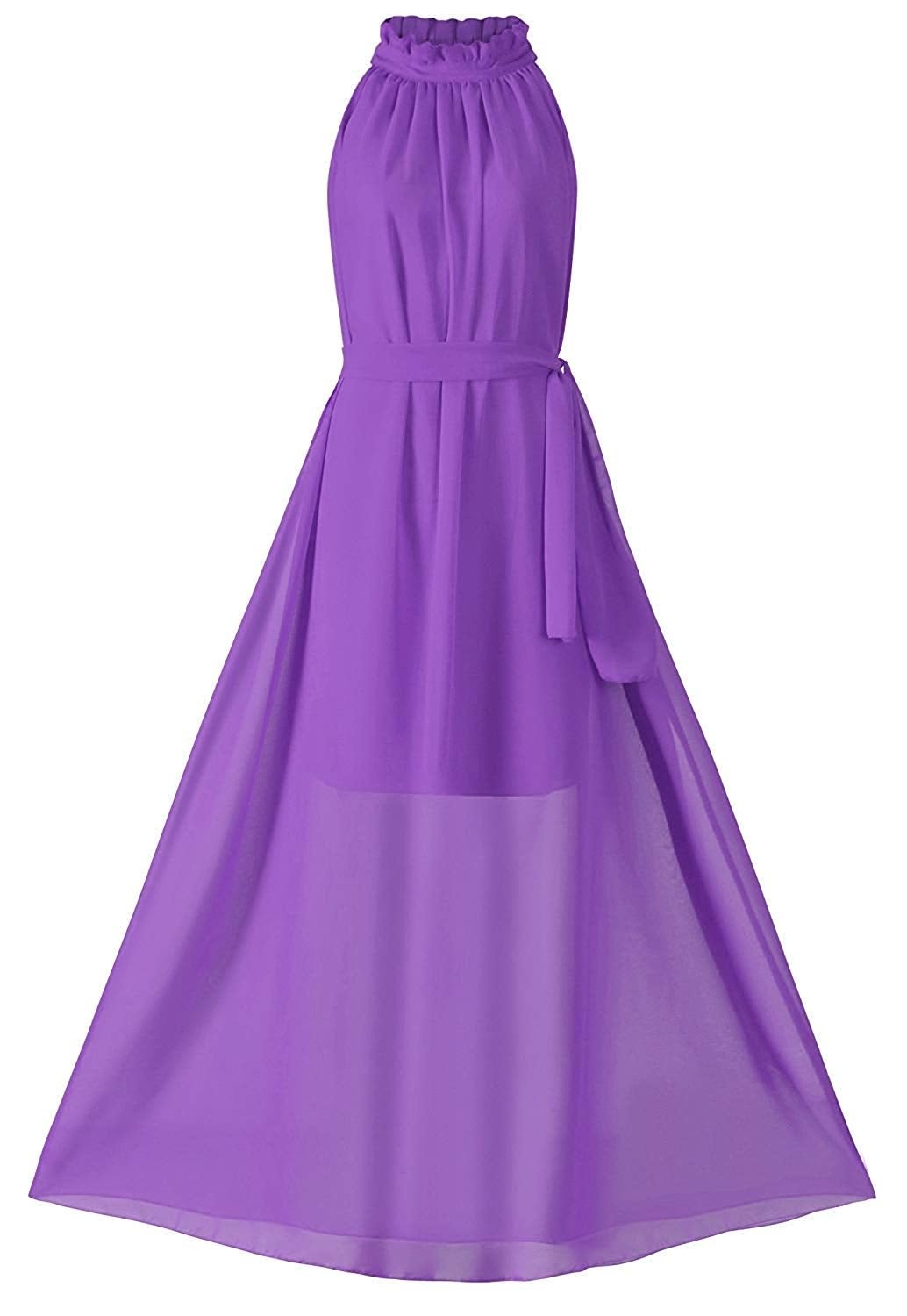 Women Halter Neck Sleeveless Chiffon Maxi Dresses