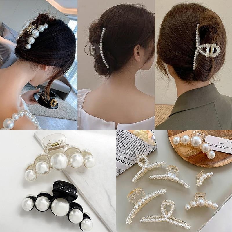14 Styles Big Pearls Hair Clip Claws Oversize Small Makeup Thick Hair Accessories for Women Korean Black White Barrette 2020 New-elleschic
