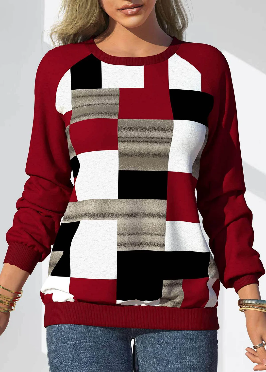 Uveng Autumn Tie-dyed Printed Round Neck Raglan Long Sleeve Sweaters