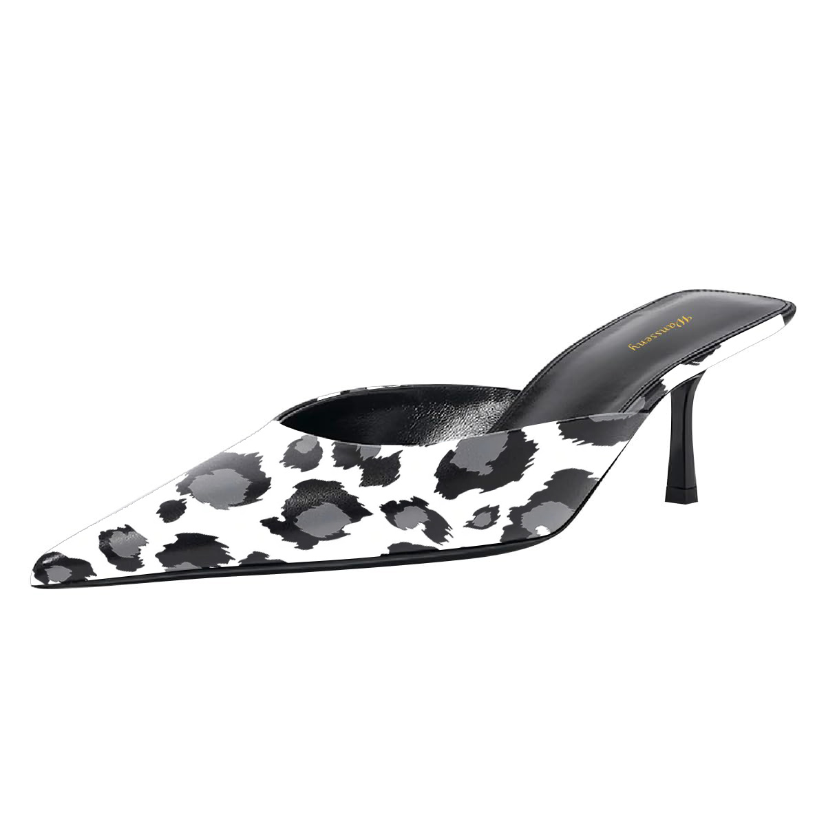 Leopard Printed Pointed Toe Kitten Heel Mule Shoes for Women Nicepairs