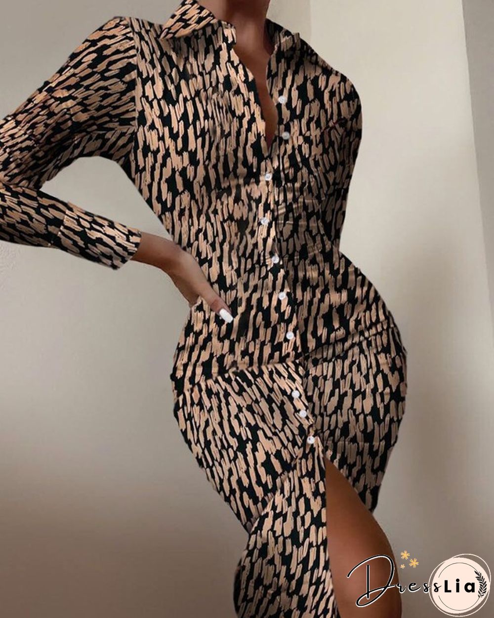 Sexy floral print dress women autumn long sleeve v-neck high waist bandage button slim