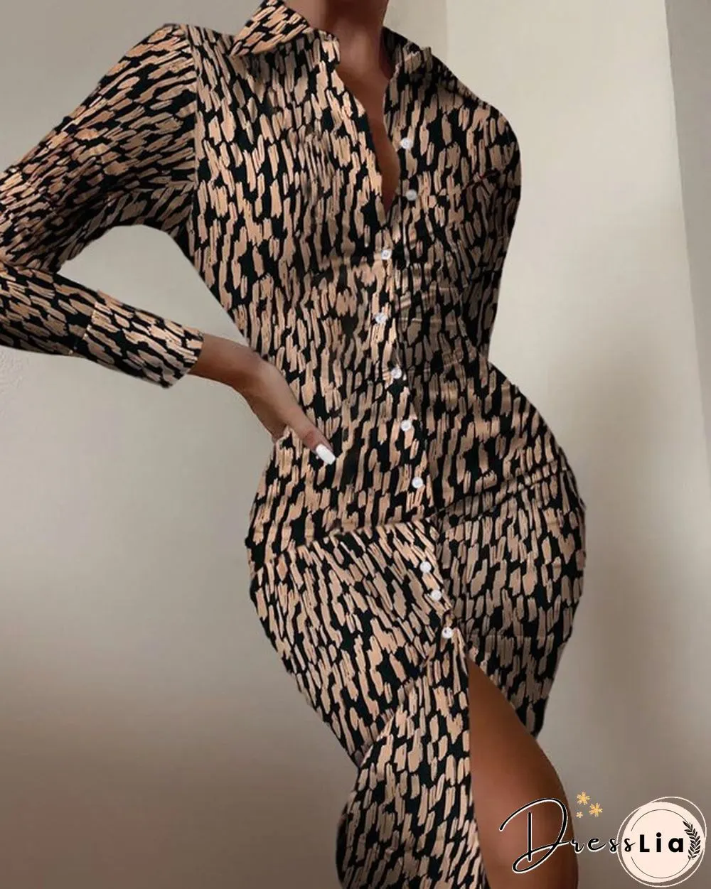 Sexy floral print dress women autumn long sleeve v-neck high waist bandage button slim