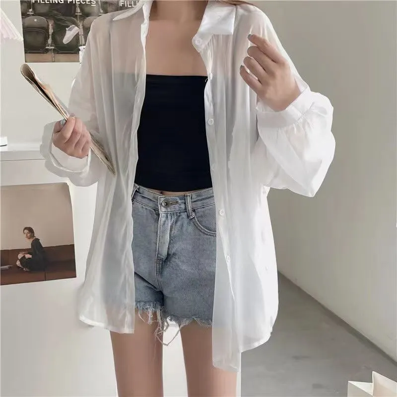 Brownm Brownm Thin Coat Women's Summer New Loose Anti-Ultraviolet Breathable Ice Sleeve Shirt Long-Sleeved Top