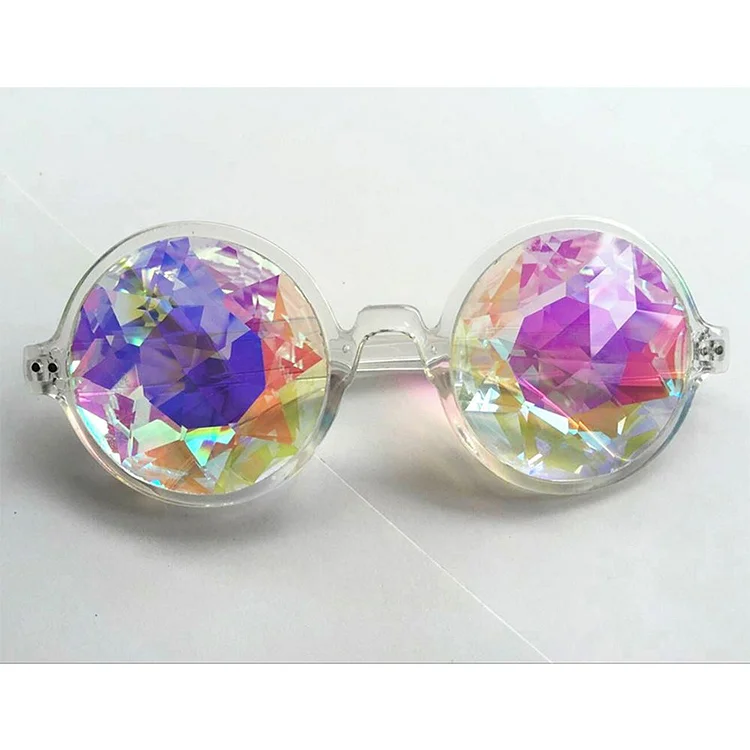 Demandernyc New Clear Round Glasses KaleidoscopeS Eyewears Crystal Lens Party Rave Music Festival Sunglasses Friend Gifts Punk Y2k