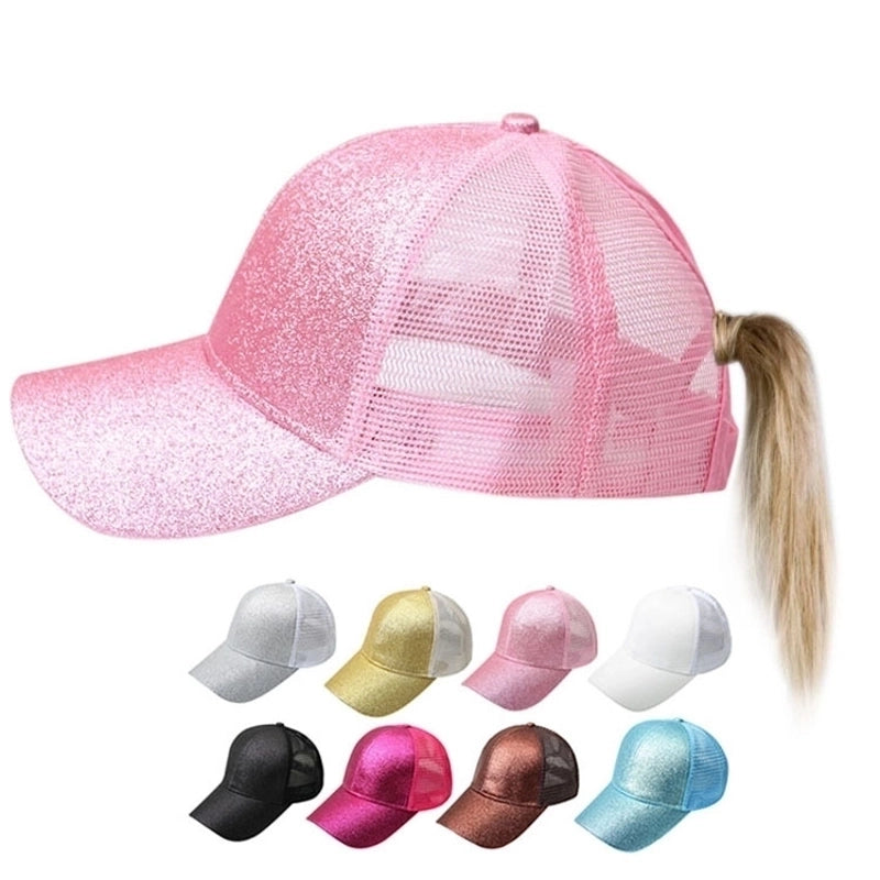 Women's Fashion Solid Color Sequins Curved Eaves Baseball Cap