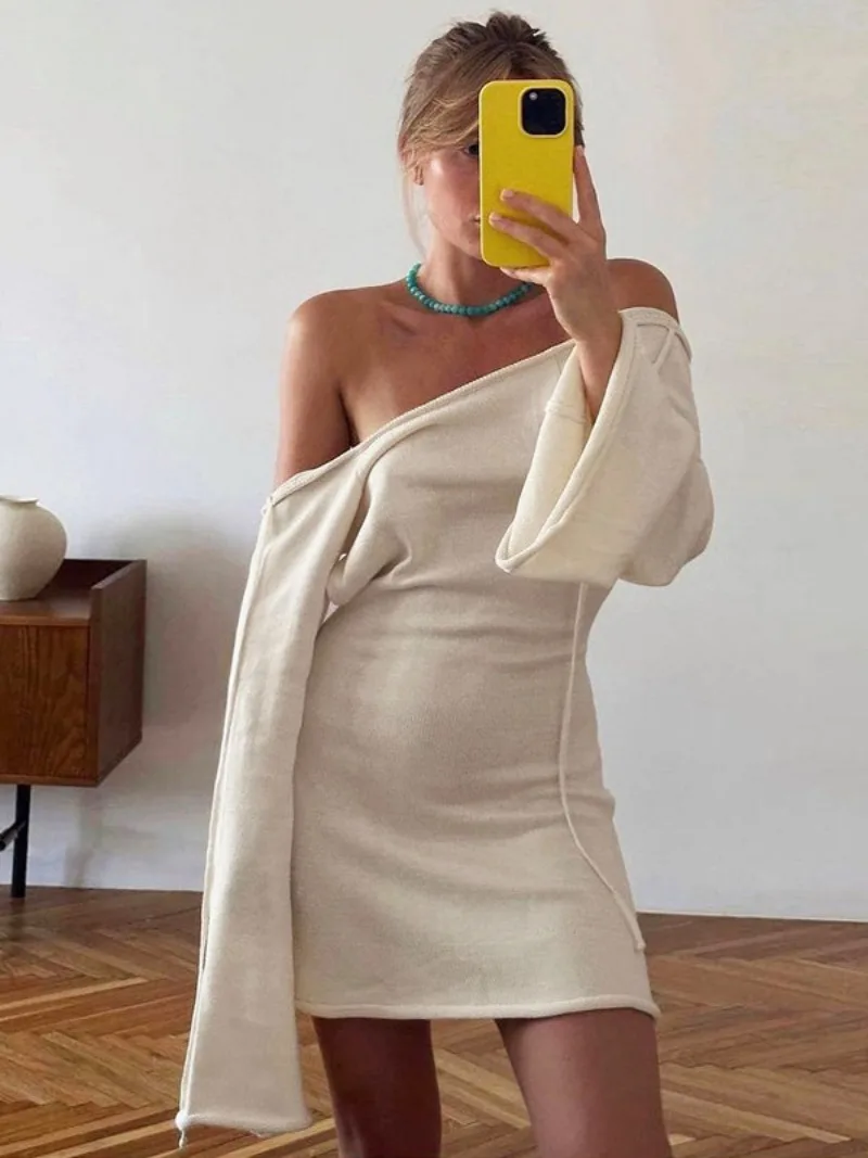 Gamezwind fall outfits women Fashion Casual Autumn Solid Sweater Dress 2025 Woman Clothing Lace-up Backless Hollow Out Knitted Short Party Dresses Streetwear