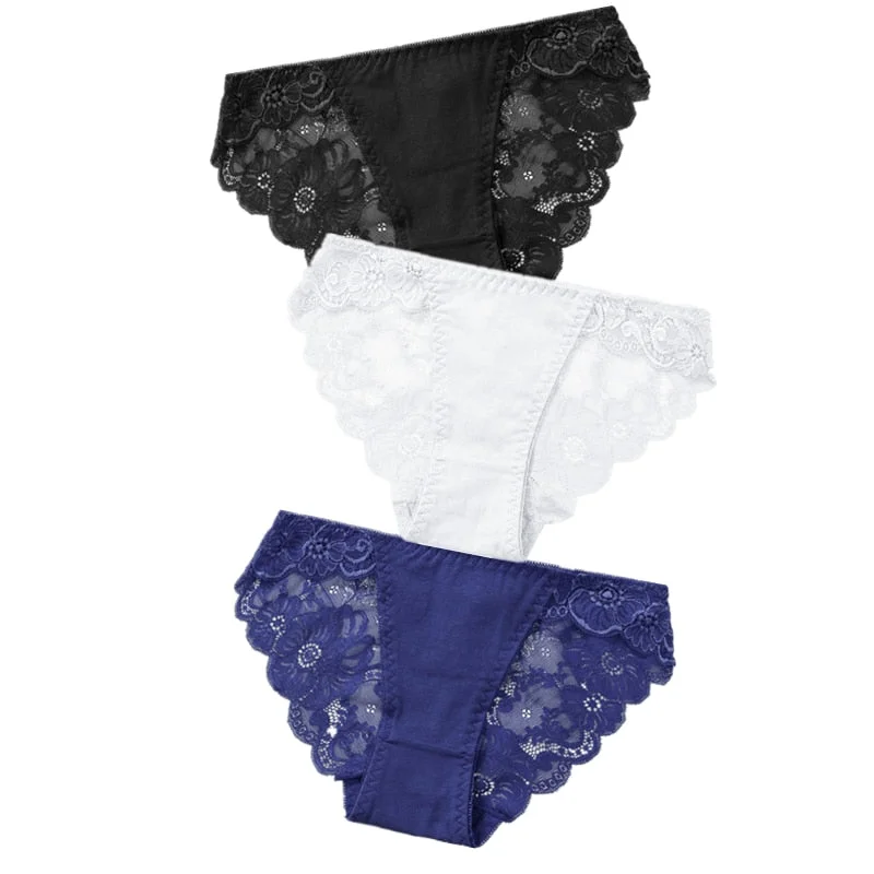3pcs Exotic Apparel Sexy Panties Lace Briefs Women Low-Rise Solid Panty Underwear Sexy Women Lace Breathable Hip-lift Underpants