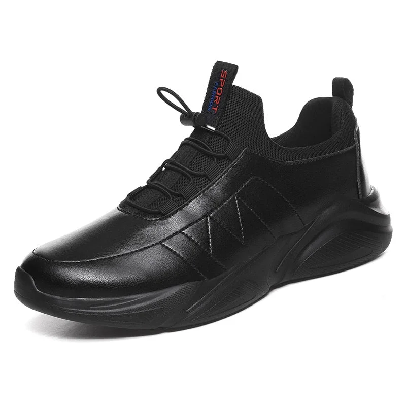2021 Fashion Sneakers Mens Casual Shoes Spring Breathable Black Men Leather Shoes Big Size Increasing Office Footwear