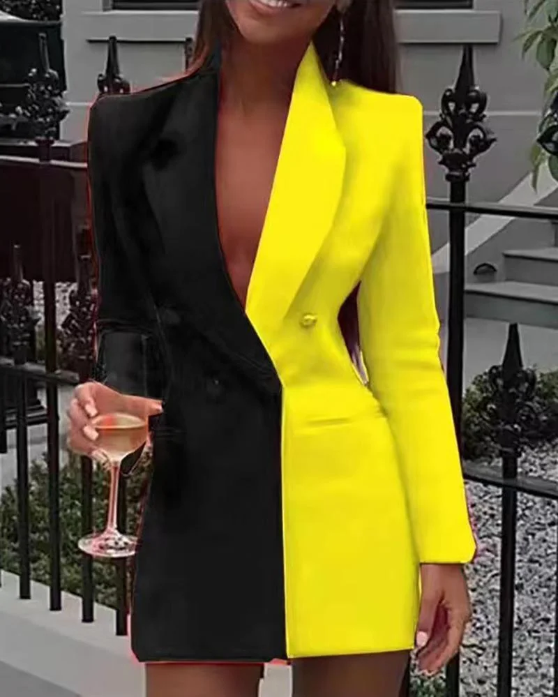 Colorblock V-Neck Long Sleeve Suit