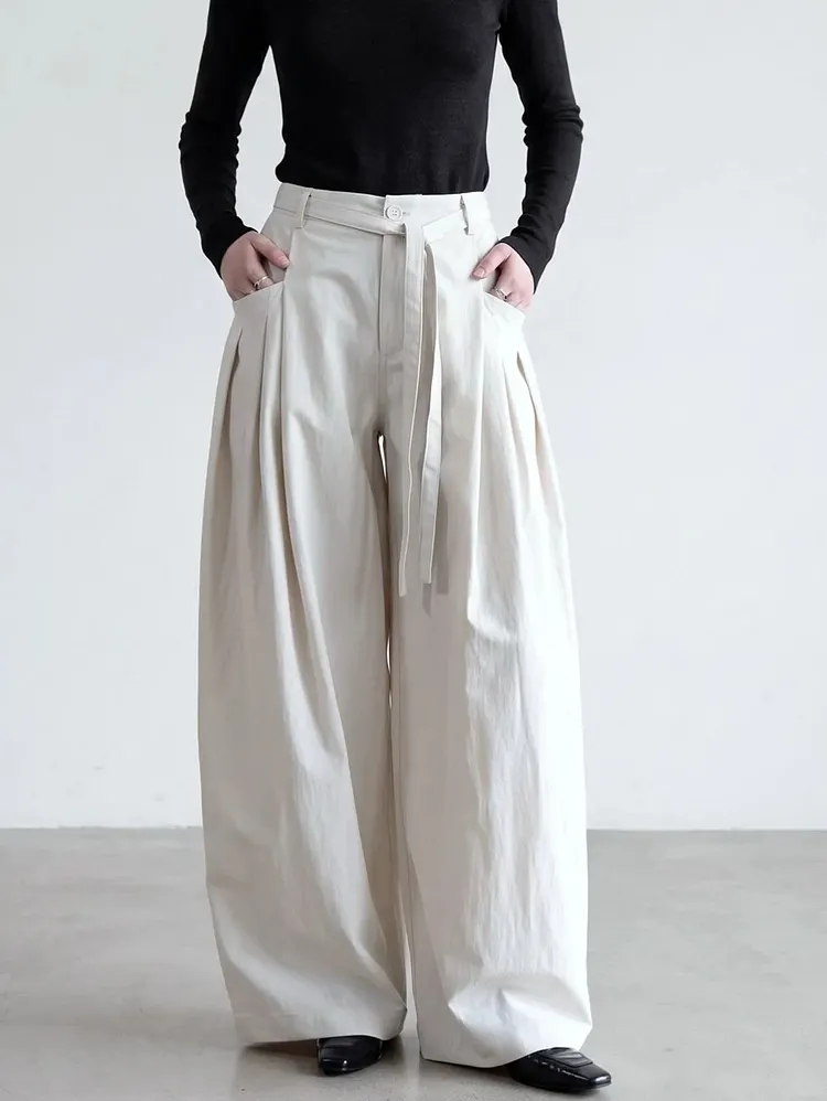 Off-white high-waisted pleated wide-leg balloon pants