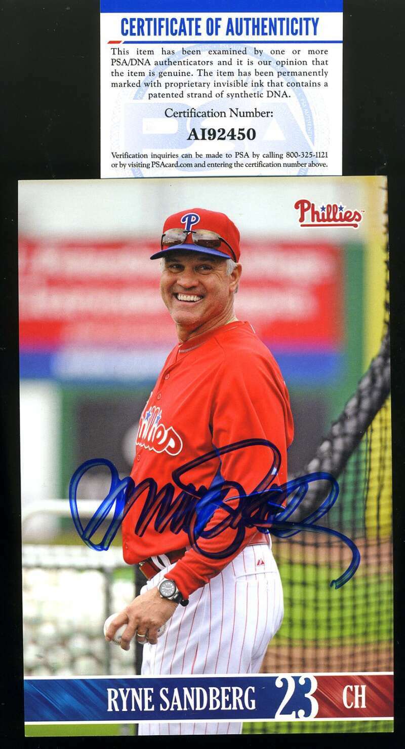 Ryne Sandberg PSA DNA Cert Signed Phillies Photo Poster painting Autograph