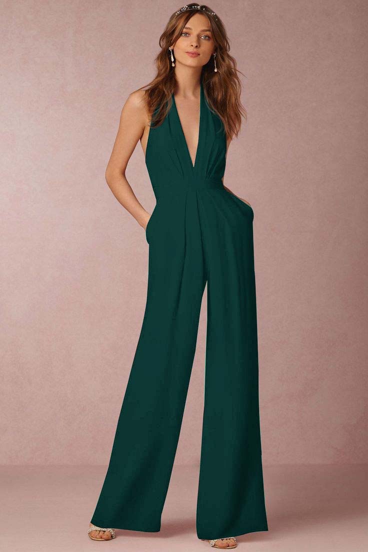 Hidais Stylish Black Halter Sleeveless High Waist Long Wid-Leg Jumpsuit with Pleated