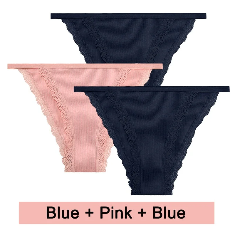 3PCS/Set Lace Women Panties Cotton Underwear Female Lingerie Sexy Panties for Female Intimates Finetoo Ladies Lace Pantys S-XL