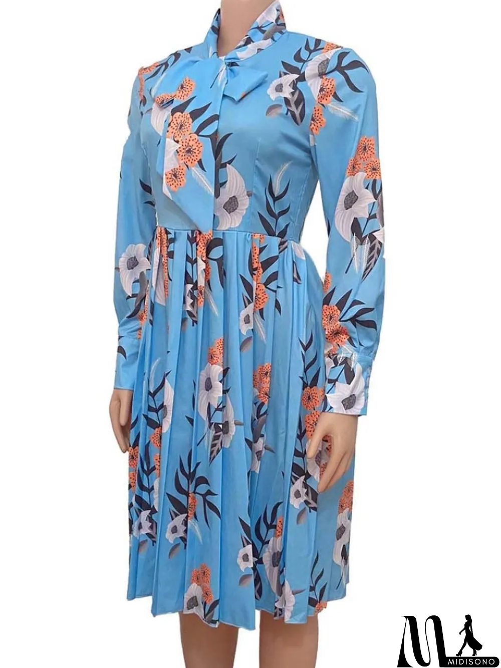 MidiSono - Autumn Office Professional Print Pleated Skater Dress