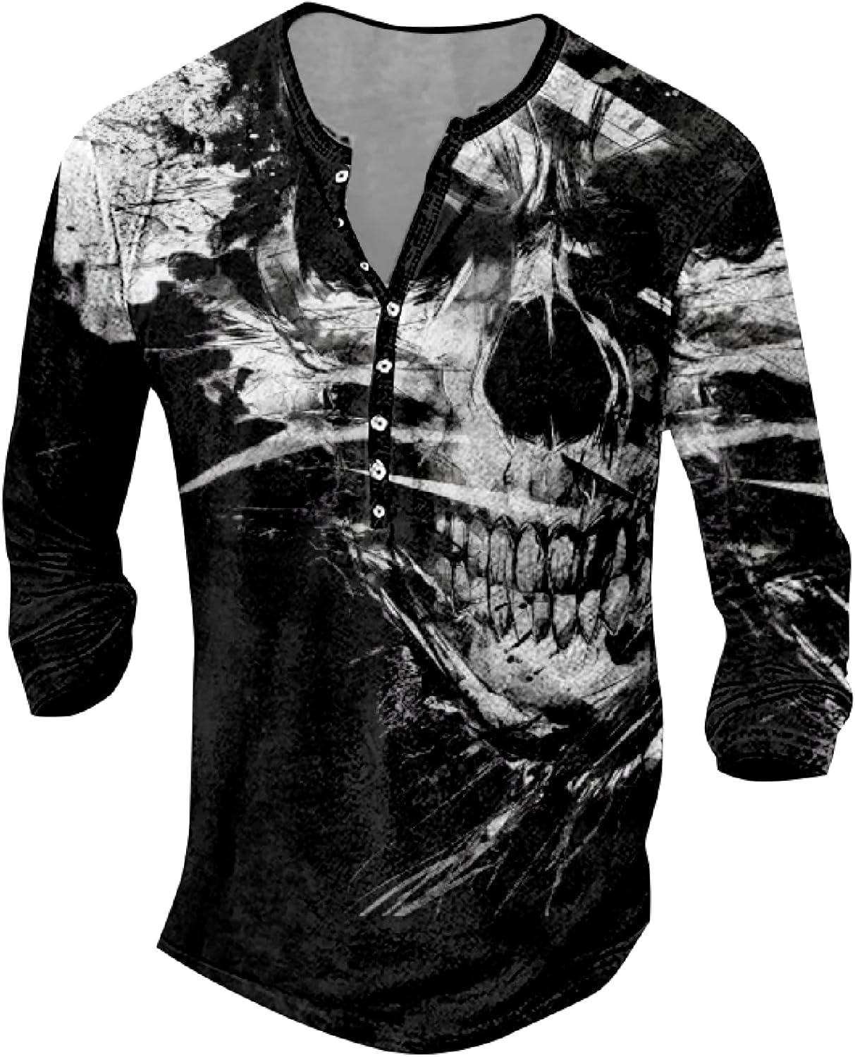 Men's Distressed Henley Shirts Retro Long Sleeve Button V Neck Pullover Top / Rvogue / Rvogue