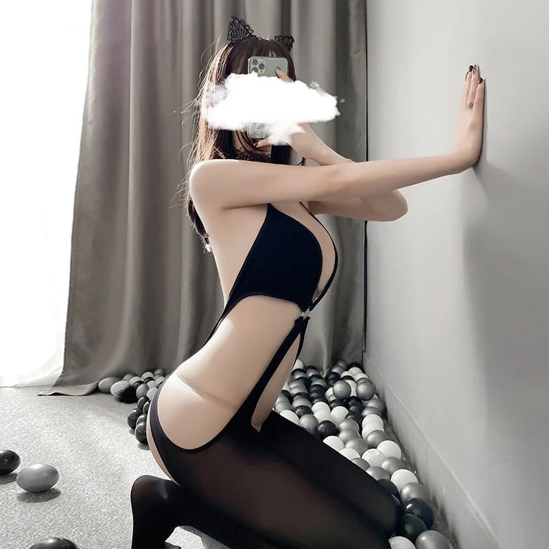 OJBK Sexy Deep V Cross Bodysuit Hollow Out  Erotic Lingerie Open Chest Stretch Mesh Body Stocking Backless Costumes New 0710