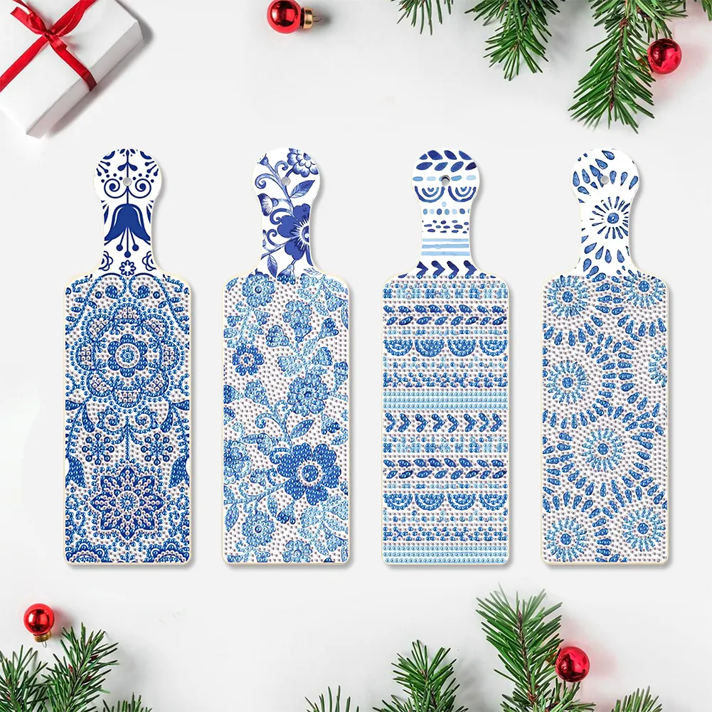 4Pcs Blue Pattern Diamond Painting Tray Handicraft for Home Restaurant Decor