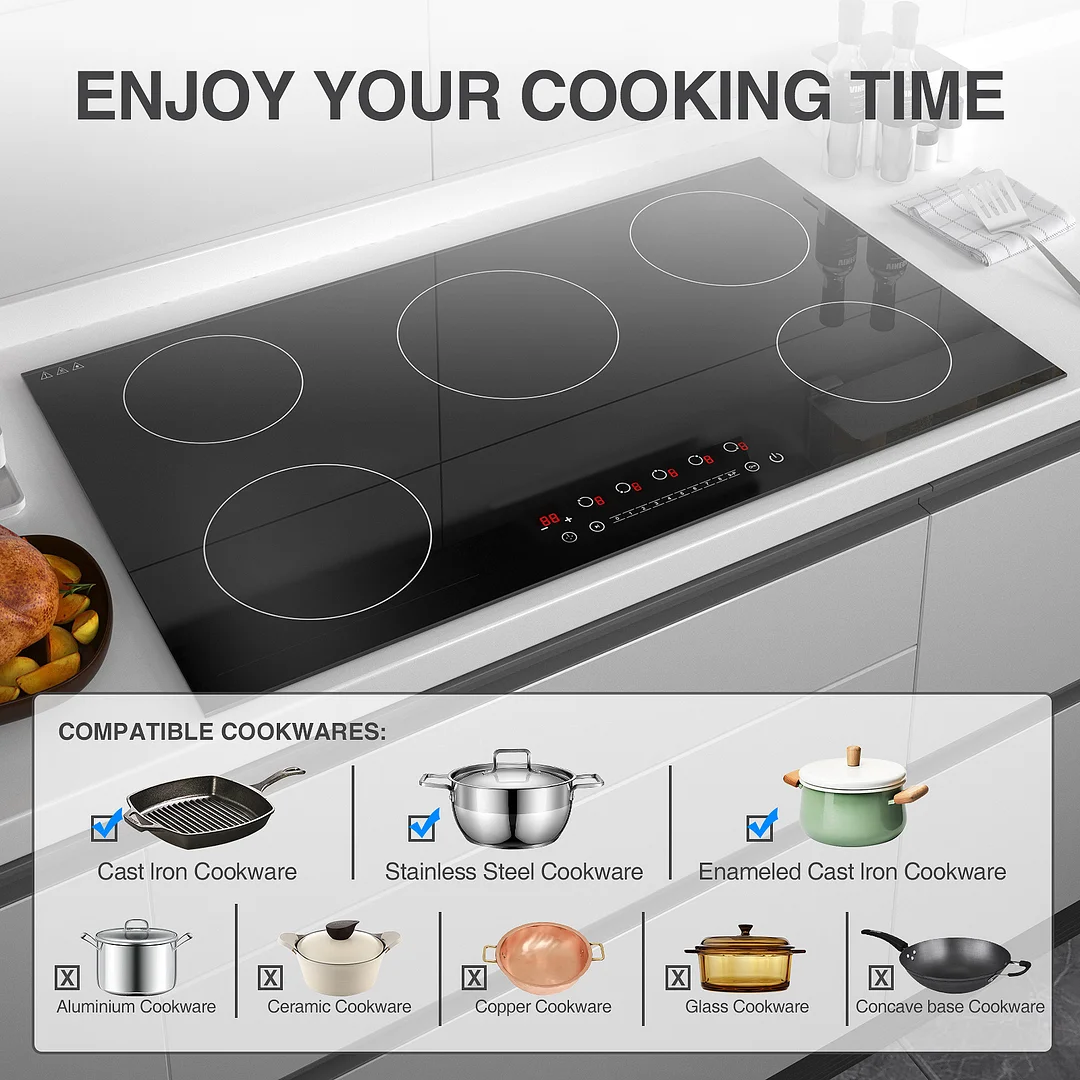 VBGK 36 Inch Induction Cooktop, with 5 Burners Desktop Built-in ...