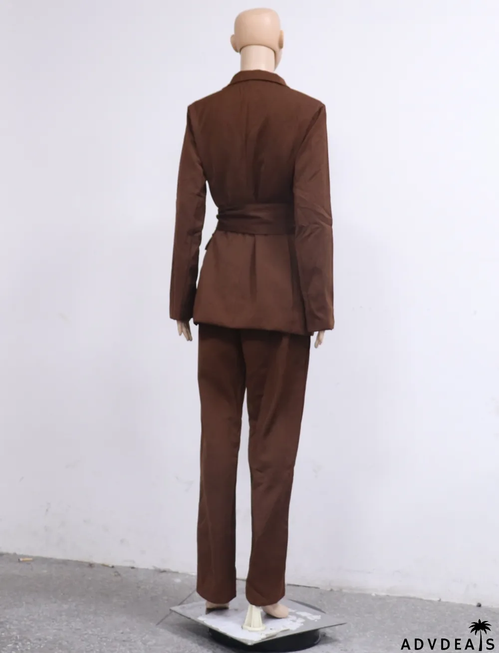 Autumn Professional Brown Office Blazer and Pants Suit with Matching Belt
