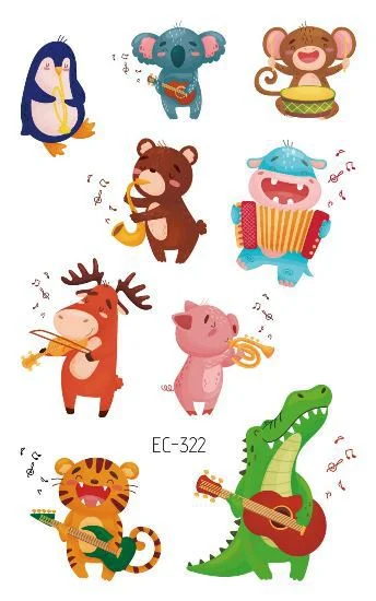 24 kinds Cartoon Animals Temporary Tattoo Stickers for Kids Lion Tiger Giraffe Elephant Fox Hedgehog Turtle tatouage temporaire