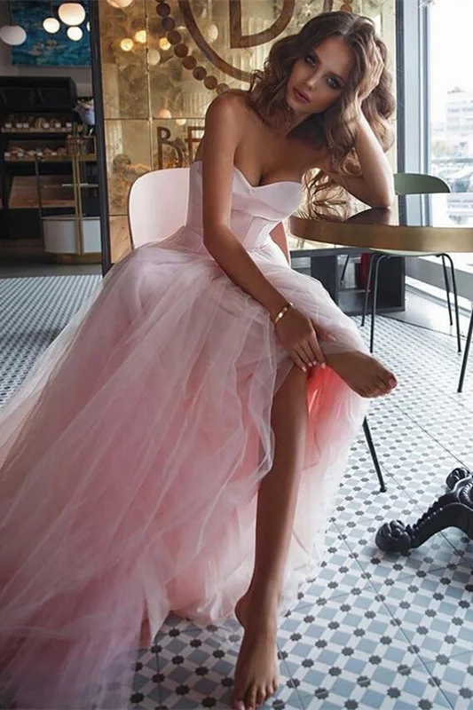 Glamorous Pink Sweetheart Prom Dress Tulle Long On Sale - lulusllly