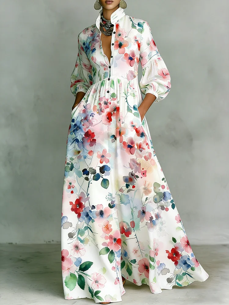 Women's Printed Elegant Romantic Vacation Medium Sleeve Maxi Dress