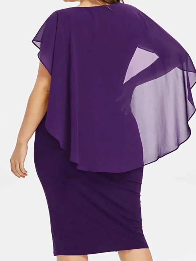 Womens Dress Plus Size Party Solid Color Crew neck Short sleeve Fall Spring Elegant Prom