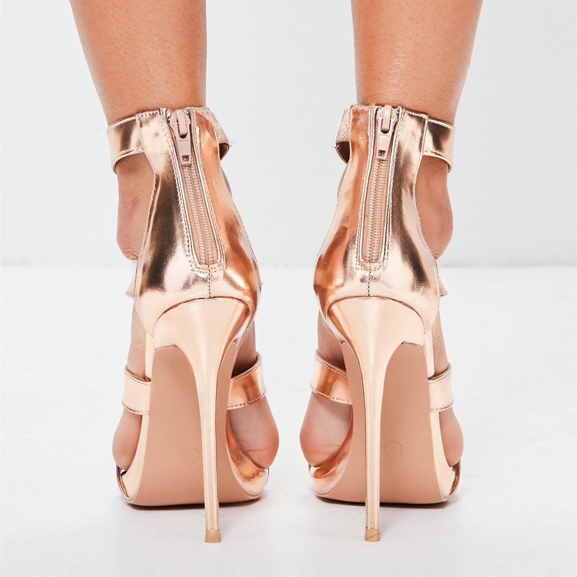 Gold Open Toe Stiletto Heel T-Strap Sandals Nicepairs