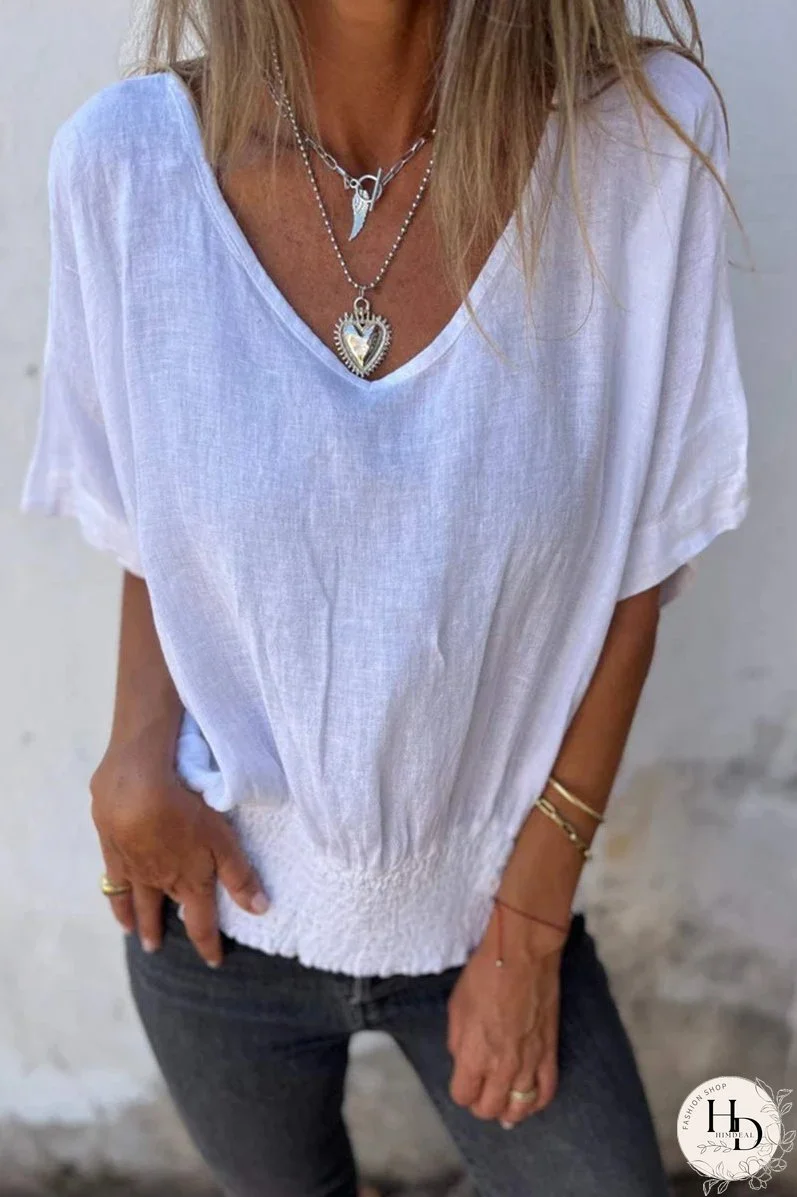 Casual Simplicity Solid V Neck T-Shirts