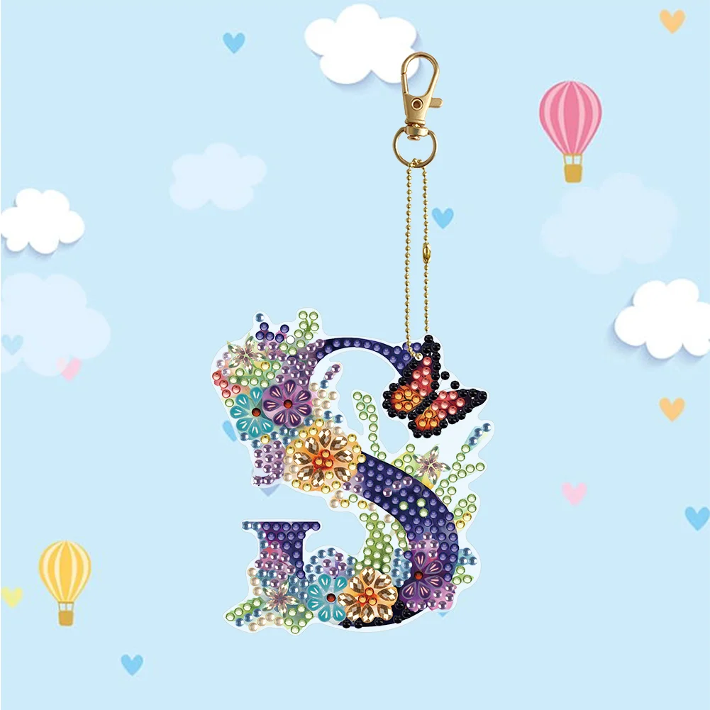 DIY S Diamond Art Key Rings Lettter Keychain Supplies Gift for Kids(Double Sided)