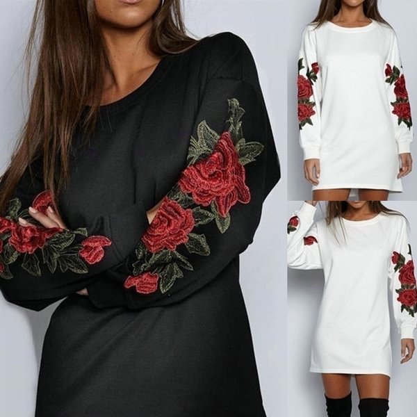 Women's Fashion Embroidery Long Sleeve Sweater Dress - Shop Trendy Women's Fashion | TeeYours