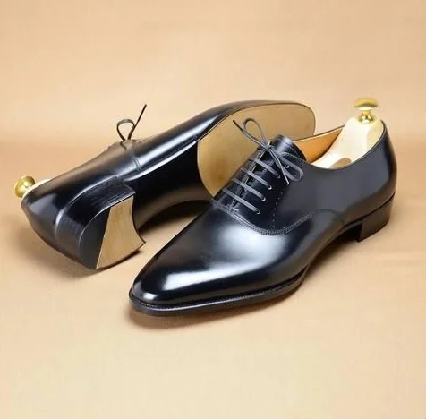 Handmade Plain Toe Derby in Black Oiled Leather Oxford Lace up Shoes
