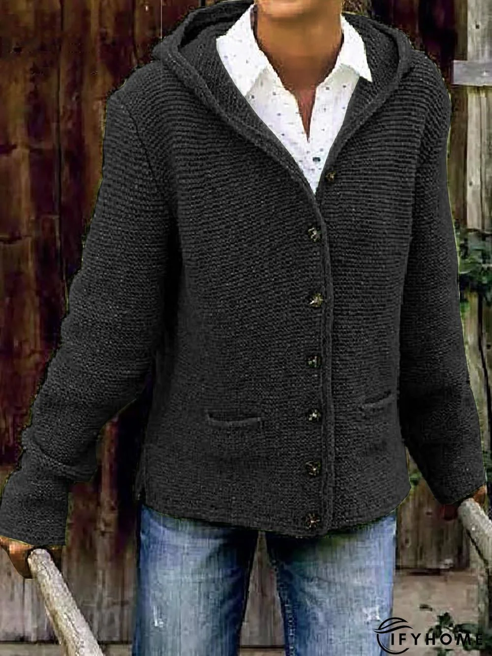 Women Coats Hooded Long Sleeve Knitted Cardigan Sweater coat | IFYHOME