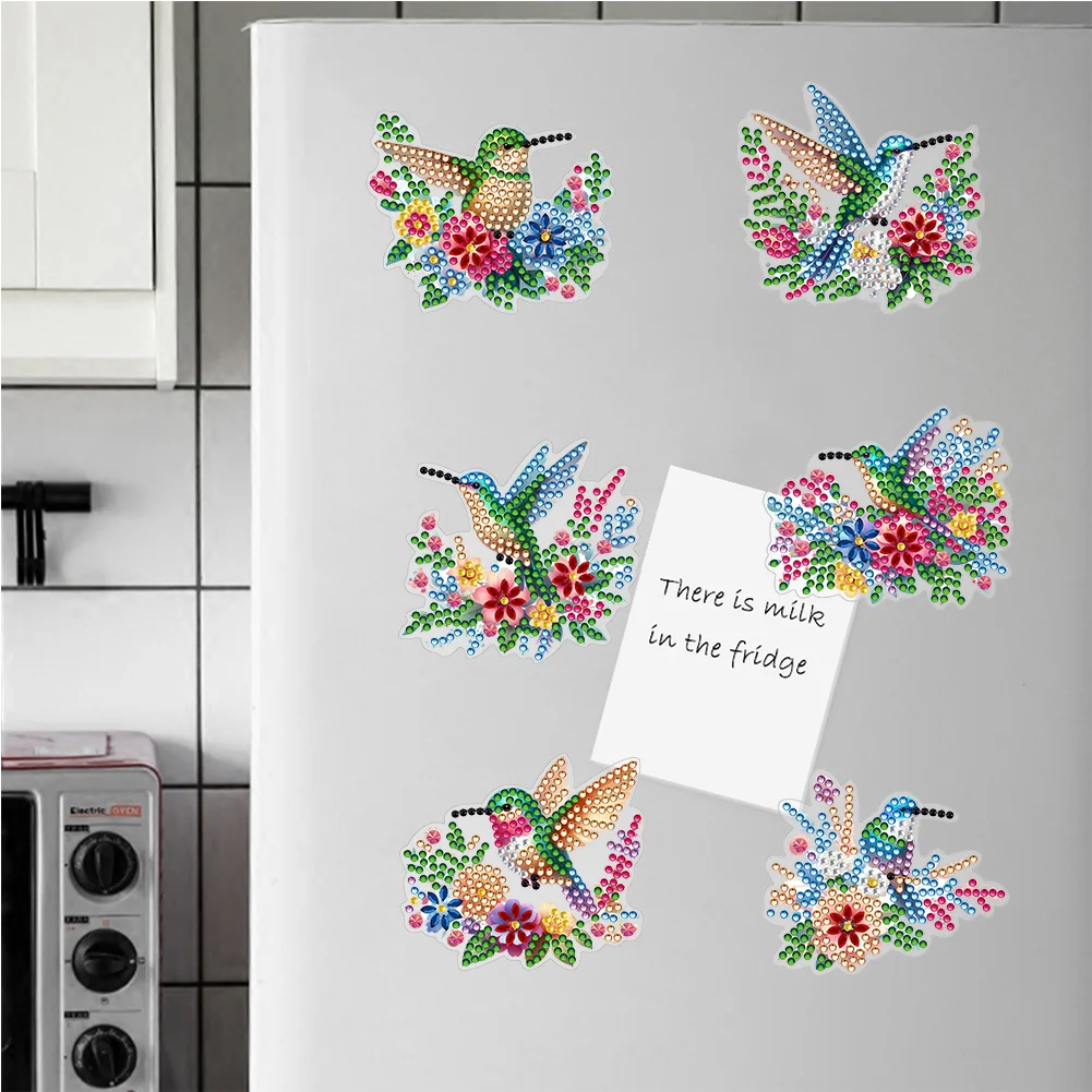  6 Pcs Hummingbird Diamond Painting Cartoon Fridge Magnetic Stickers