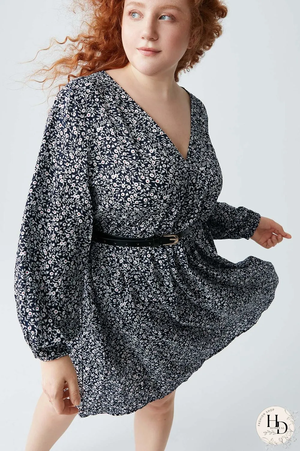 Floral-print Long-sleeved Dress(Without belt) P11995