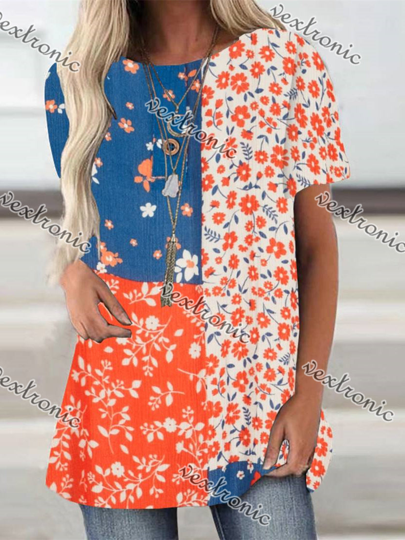 Women Long Sleeve V-neck Graphic Floral Printed Top