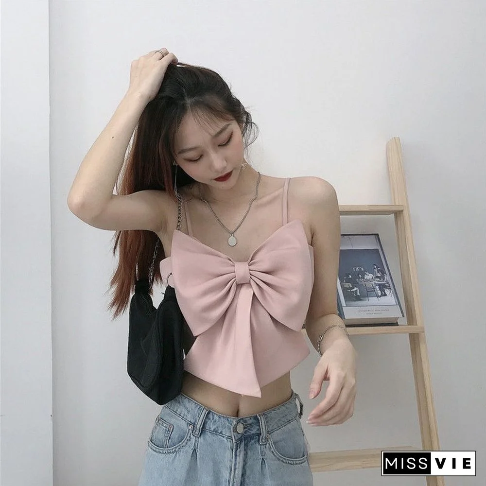 Hot Sale Camisole Women Bow Kpop Bf Cute Crop Temperament Night Club Streetwear Fashionable Summer Aesthetic Tops Sexy All Match