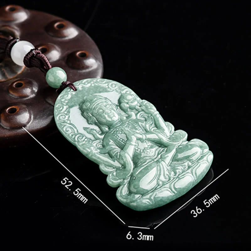 Four-armed Kwan Yin Avalokitesvara Natural Jade Abundance String Necklace Pendant