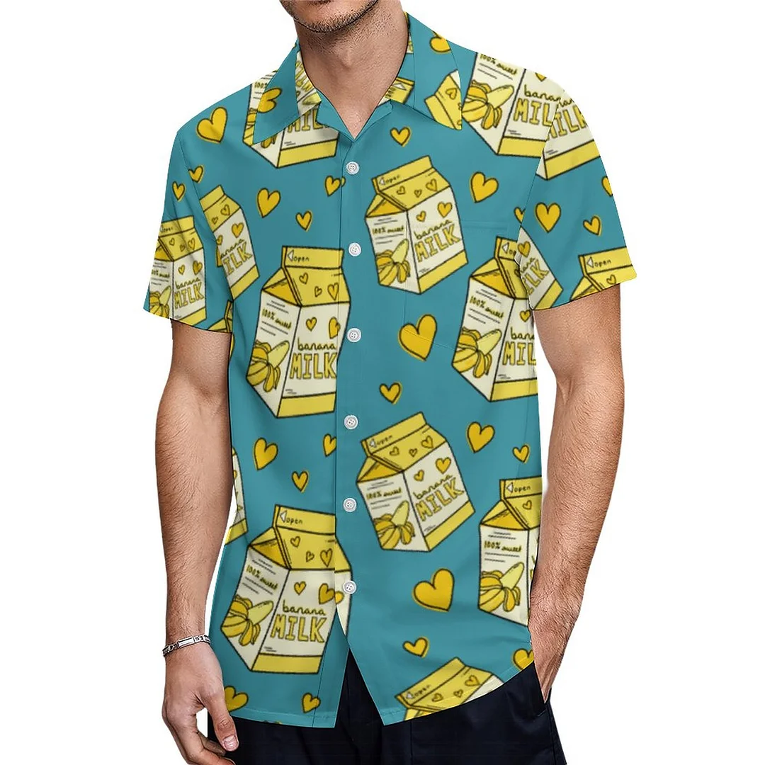 Short Sleeve White Banana Milk Carton Hawaiian Shirt Mens Button Down Plus Size Tropical Hawaii Beach Shirts